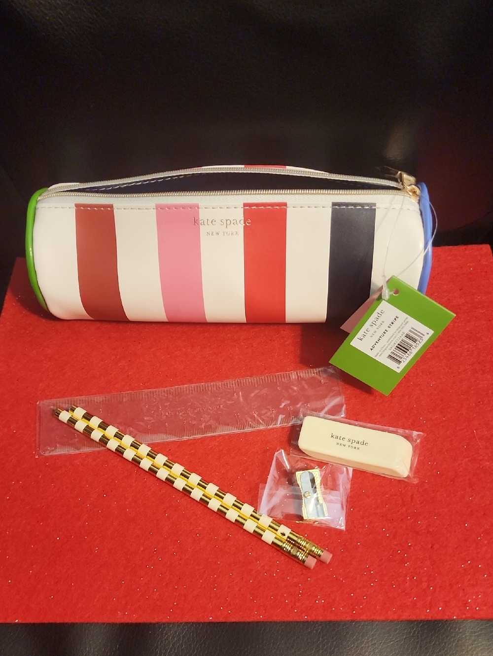 Kate Spade Stripe Multicolor Pencil Case W Accessories